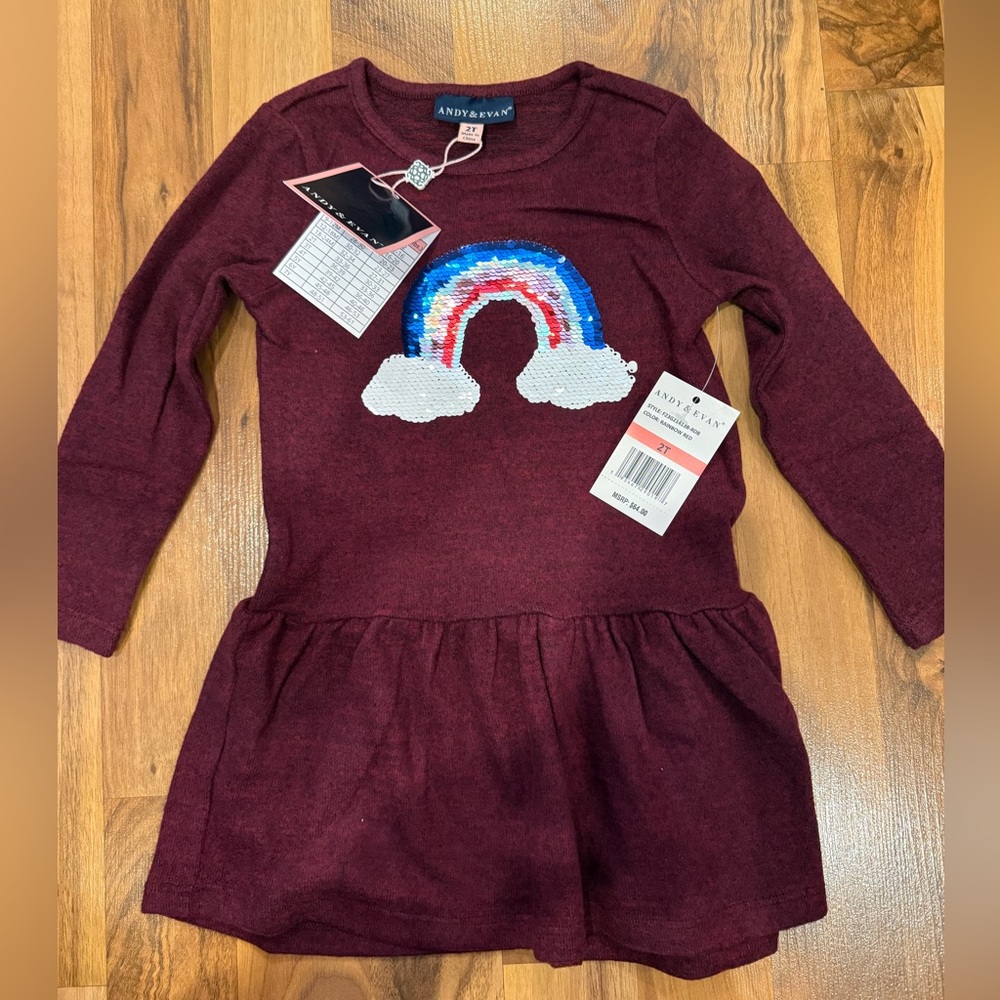 Andy and Evan girls 2T soft dress, rainbow‎ sequence design, ruffle hem